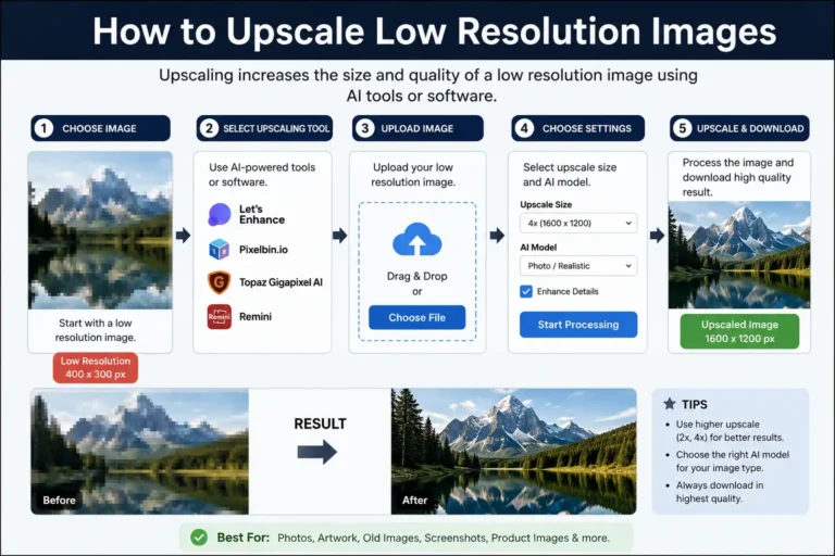 How to Upscale Low Resolution Images 4 How to upscale low resolution images using an online image enhancer to improve resolution and enlarge photos without losing quality.